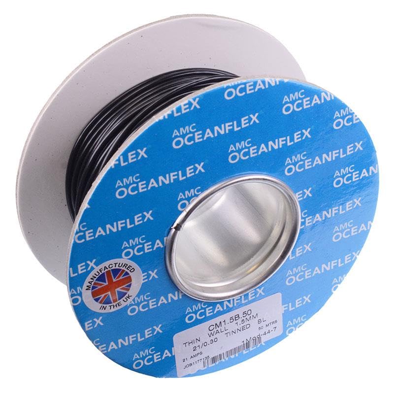 Black 1.5mm² Oceanflex Tinned Copper Cable 21/0.3mm 50M Automotive Marine Electrical