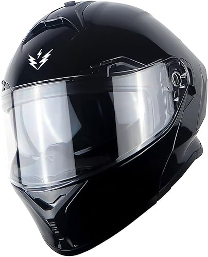 Miniatura 3 de 1Storm - Casco modular de motocicleta de cara completa con doble visera, protector solar y luz trasera LED recargable LED-X90, negro brillante