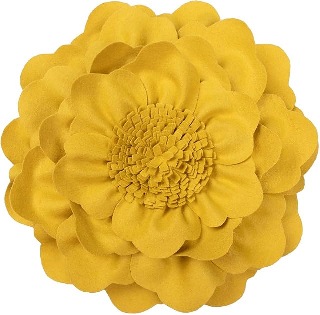 JWH Flower Pillow Covers Round Shaped Pillow Cases Yellow Cushion Decorative Velvet Pillowcase for Bed Home Sofa Couch 14 Inch Mustard