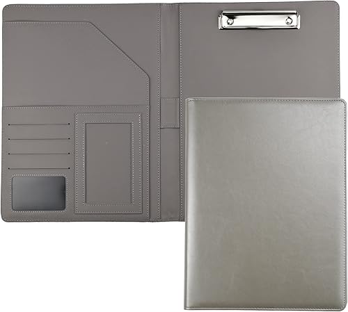 Miniatura 9 de Enyuwlcm Carpeta de cuero de la PU con el clip del portapapeles Padfolio para el currículum de la entrevista de negocios (rojo vino)