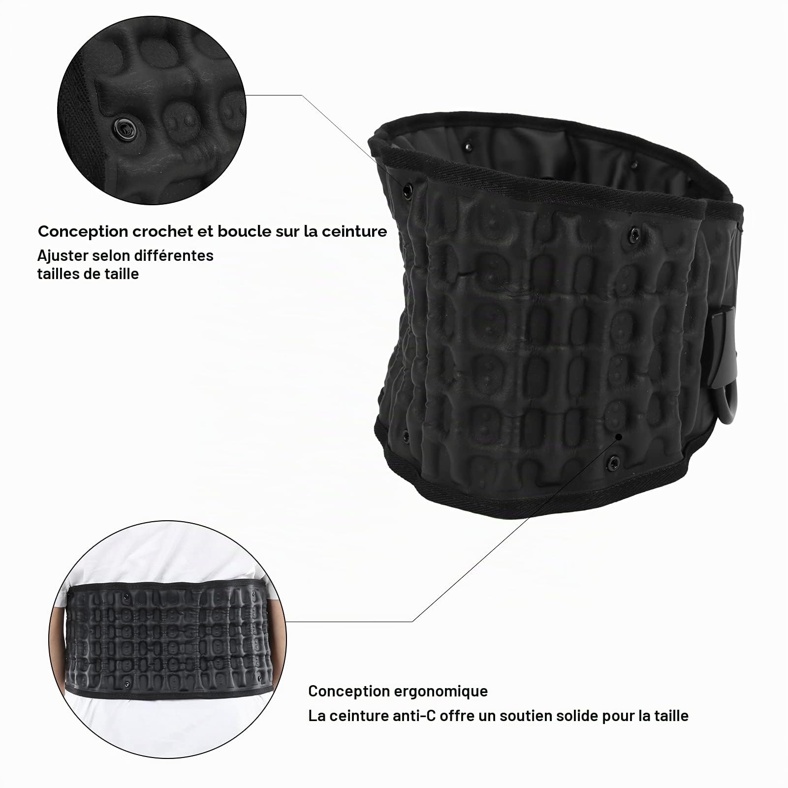01 Ceinture de Soutien Lombaire, Ceinture Dorsale de décompression réduisant la Pression discale Ceinture de Soutien Dorsal Gonflable de Taille réglable pour Le Soutien Lombaire pour Hommes et