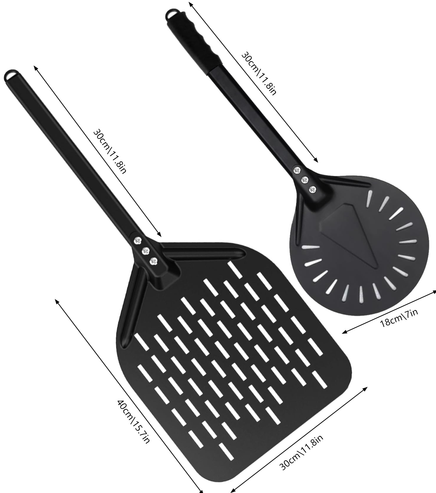 Ensemble de pelle à pizza perforées, pelle à pizza en aluminium anodisé avec poignées confortables et amovibles, comprenant 7 et 12in pelle a pizza pour retourner et transporter les pizzas.