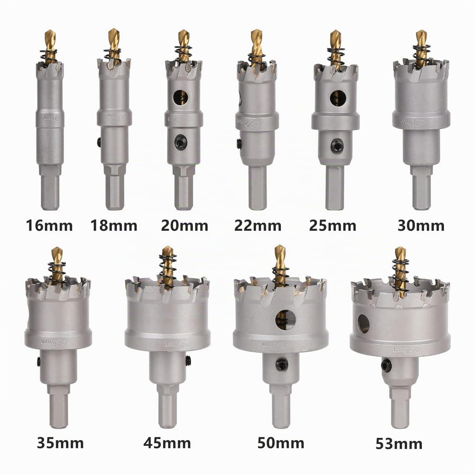10 Stück/Satz Lochsäge Set, 16–53mm Hartmetall Lochsägen Set, Lochbohrer für Metall, Edelstahl, Baustahl, Aluminium, Kupfer, Eisen, Kunststoff, Glasfaser