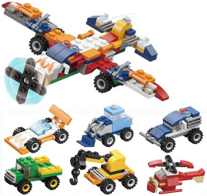 Mini bloques de construcción 6 en 1, juguetes de 12 paquetes, bloques de micro automóviles, ladrillos de construcción, camión, helicóptero,