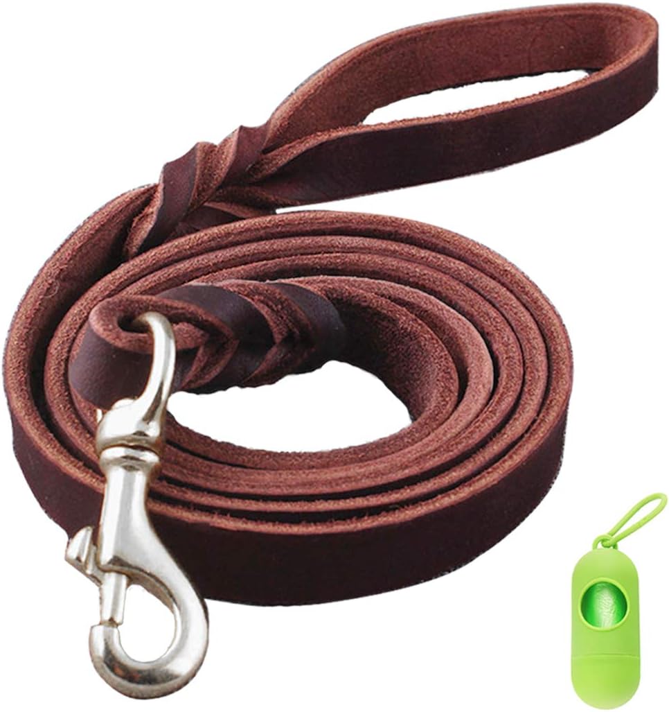 TVMALLDog Leash for Large/Medium/Small Dogs Braided Genuine Leather Behavior Training Leads Rope 0.5 Inch Wide by 6.9/5.2/4ft Long Brown, for Outdoor Adventure, Hiking, Camping, Walking