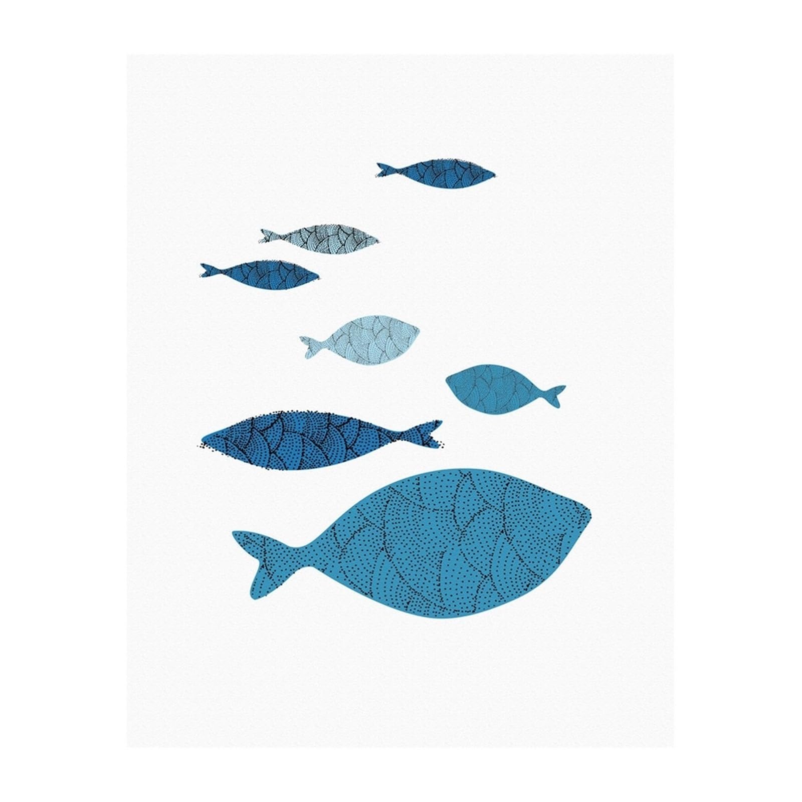 Toile abstraite banc poisson or bleu pour réveiller un mur blanc sans cadre 60x90