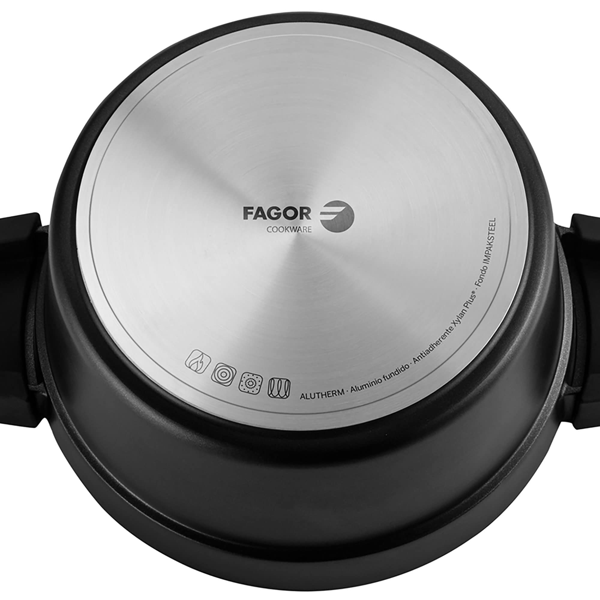 Fagor Alutherm Batería Cocina Inducción 5 Piezas Set 2 Cazuelas 20-24 cm, 2 Tapas Cristal, Sartén 24 cm, Aluminio Fundido, Antiadherente Ecológico sin PFOA, Apta Todas Las Cocinas