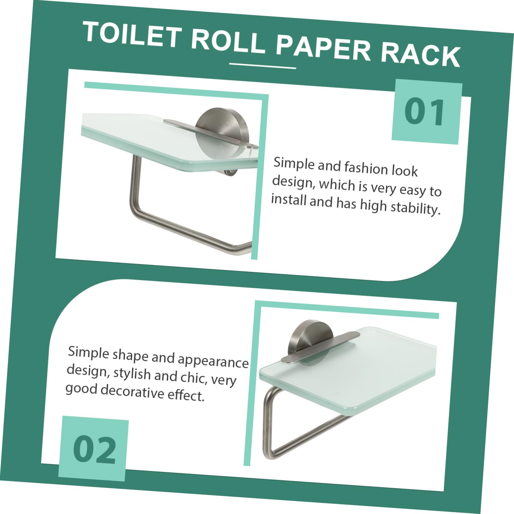 Portarrollos de Papel Higiénico de Acero Inoxidable y Vidrio | Soporte Mural para Baño y Aseo, Instalación Sencilla, Alta Estabilidad, 1
