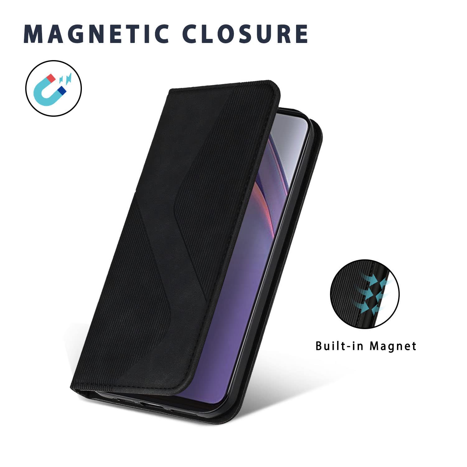 BoxTii Cover per Xiaomi Mi 10T Lite 5G, Custodia in PU Pelle Portafoglio per Xiaomi Mi 10T Lite 5G, Magnetica Cover a Libro con Slot per Schede, Nero
