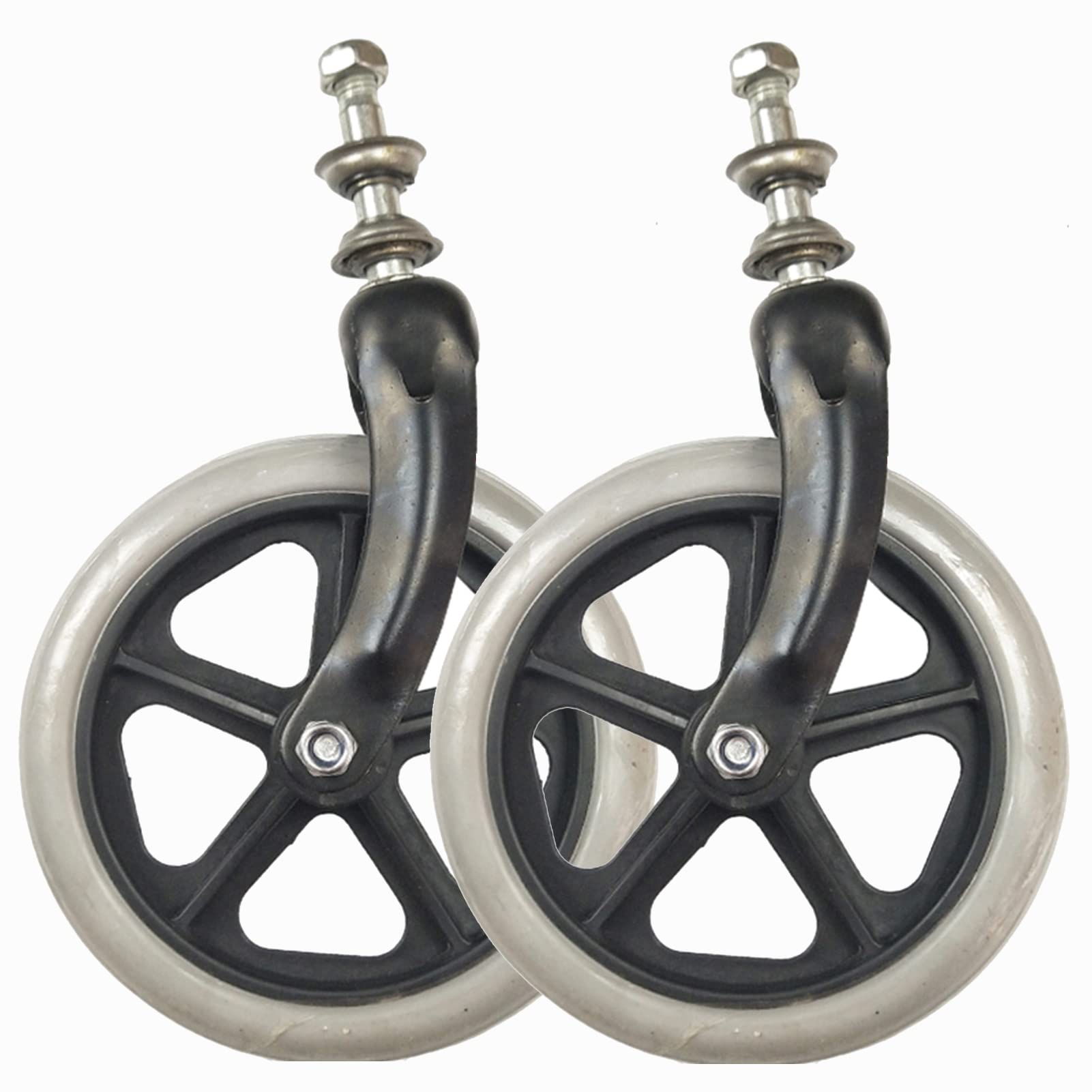 7-calowe Wymiana Kółko,PU Solidne Przednie Koła Wózka Inwalidzkiego z Przednim Widelcem,Antypoślizgowe Gumowe Koła z Lożyskiem 5/16 "(8 mm)(2 Kawałki)