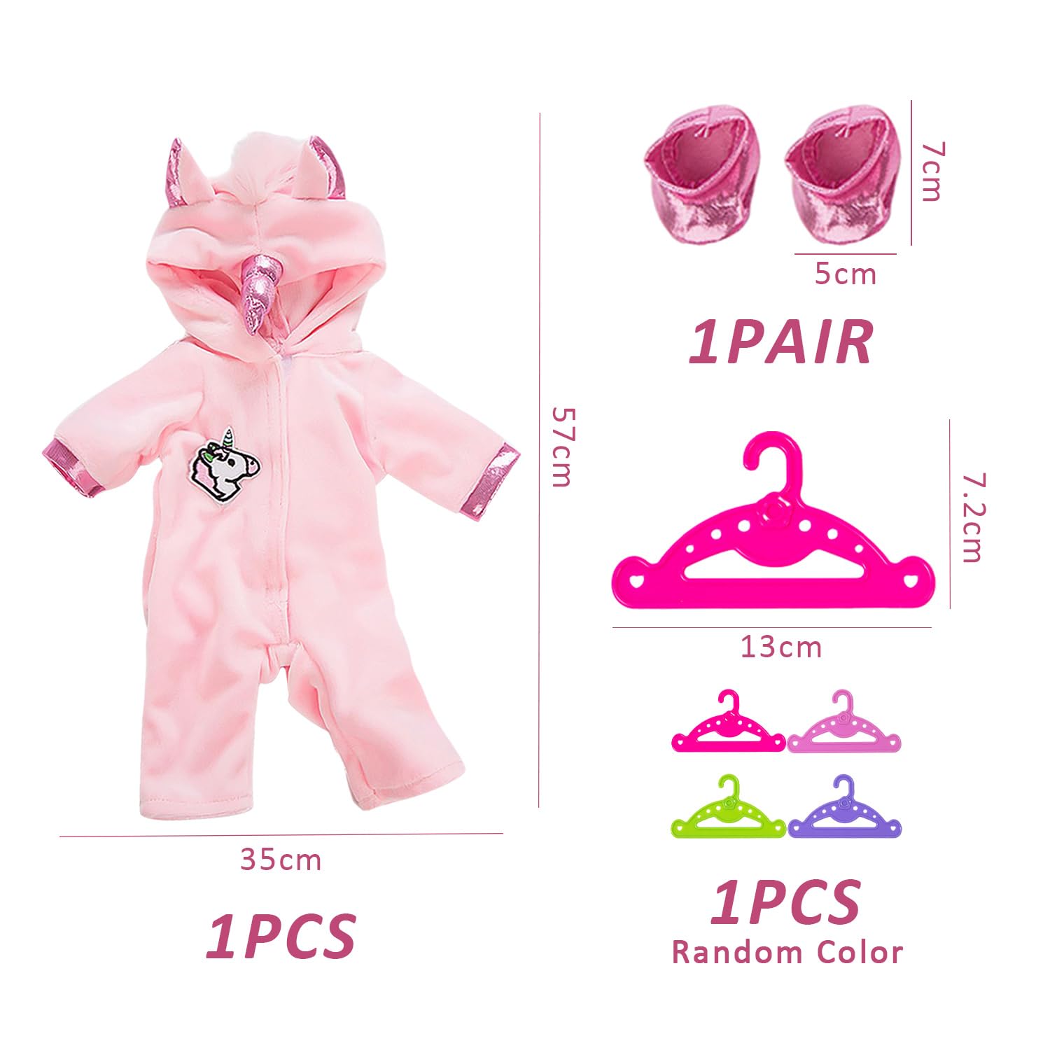 OAAO 1 Pink Doll Clothes And Shoes Set, 1 Clothes Hanger With Ears And Horns, Winter Onesie, Baby Clothing Accessories - Image 2