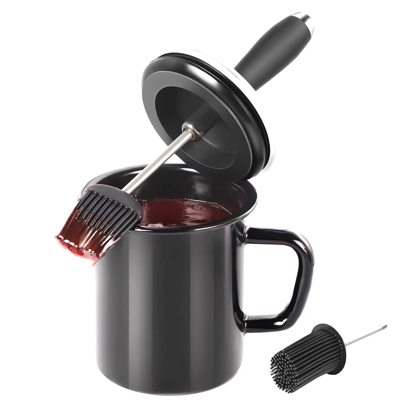 25oz Basting Pot with 2 Replaceable Basting Brushes Set,Grilling Gifts for Men for Dad，Grill BBQ Accessories，Enamel Barbecue Sauce Pot with Brush