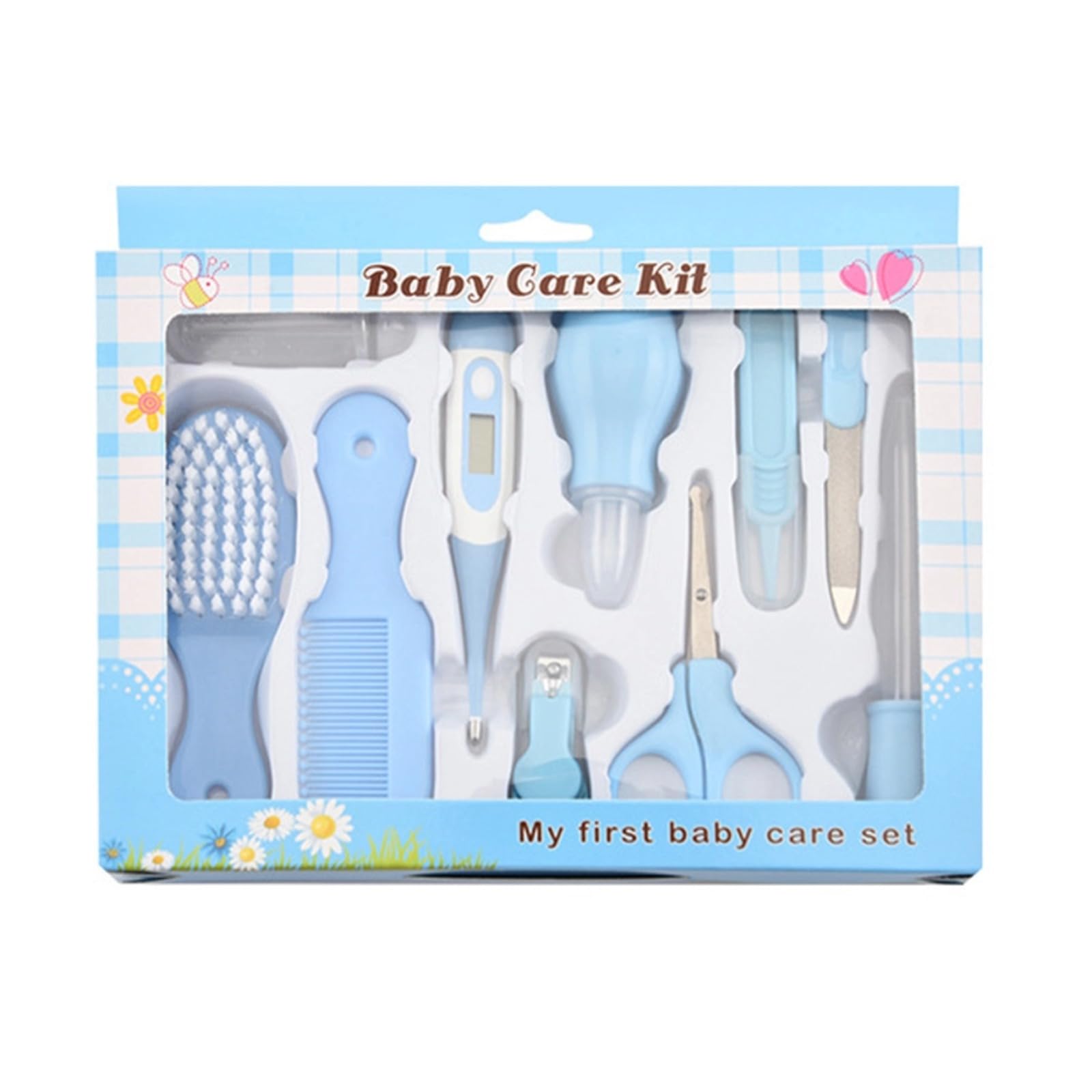 Kit de 10 pièces de soins pour bébé maternel et enfant - Coupe-ongles ciseaux de sécurité brosse à cheveux peigne nettoyeur corps et nez - Kit d'essentiels de soins de santé