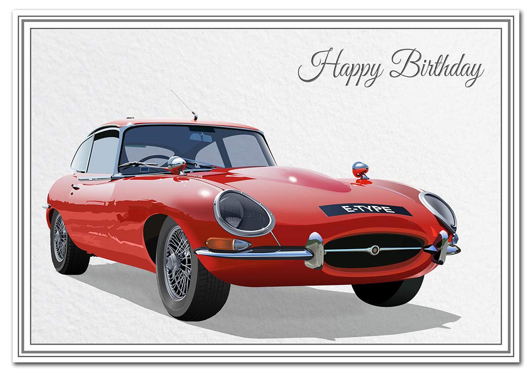 Felicitas Stunning Birthday Card - Classic E Type Sports Car - Unusual Unique Design - Exclusive Vector Artwork - Iconic and Vintage cars - Modern realistic digital art –Special range of cards