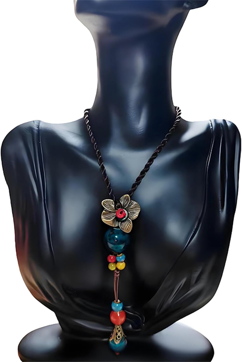 Boho Hippie Antique Flower Y Necklace for Women Vintage Colorful Ceramic Bead Long Strand Necklace Summer Statement Jewelry Gift - Image 3