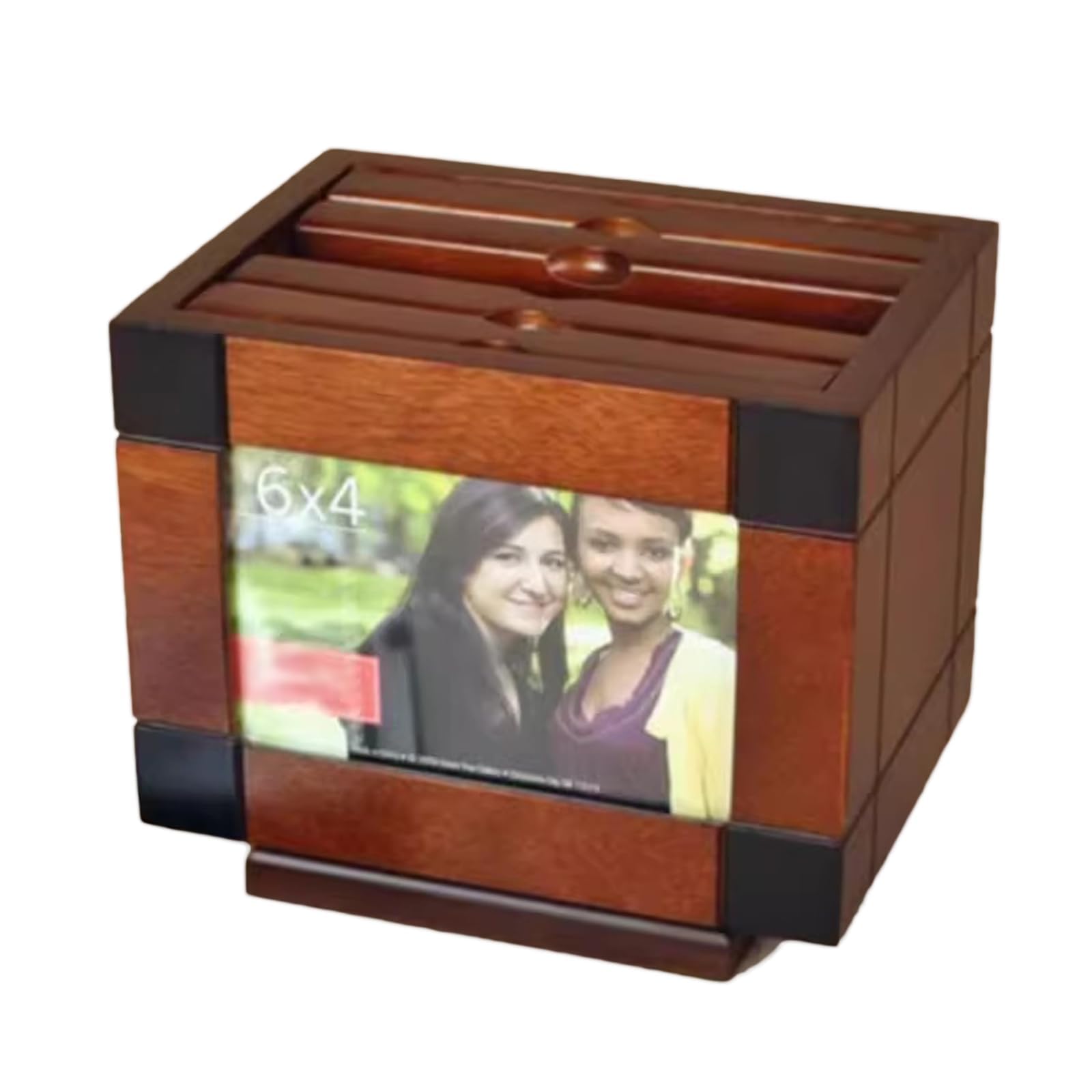 Amaibijin Wooden Photo Storage Box with 5 Pull Out Photo Albums, Cube Insert Photo Frame Organizer, Holds 100 Pcs 6x4 Inch Pictures for Wedding, Standard Rotating Version