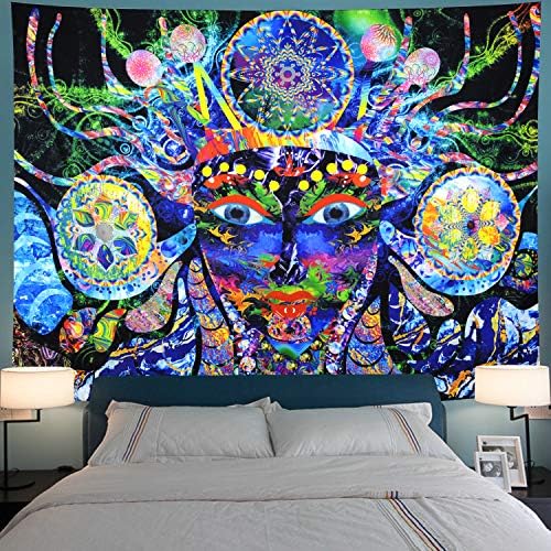 Leofanger Psychedelic Tapestry Colorful Abstract Girl Tapestry Bohemian Mandala Tapestry Hippe Trippy Ethnical Intricate Wall Decor for Bedroom Living Room Dorm