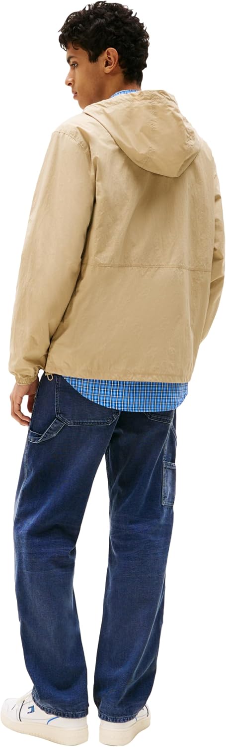 Tommy Jeans Men's Lightweight Hooded Waterproof Color Block Windbreaker Jacket
