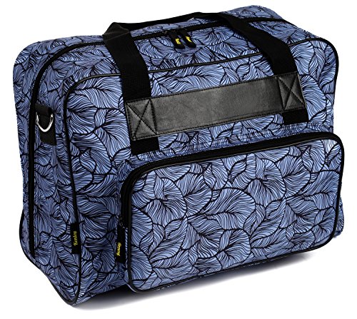 Kenley Sewing Machine Tote Bag - Padded Storage Cover Carrying Case with Pockets and Handles - Universal Fit 18x10x13 inches for Singer Brother Bernina Janome - Midnight Flowers