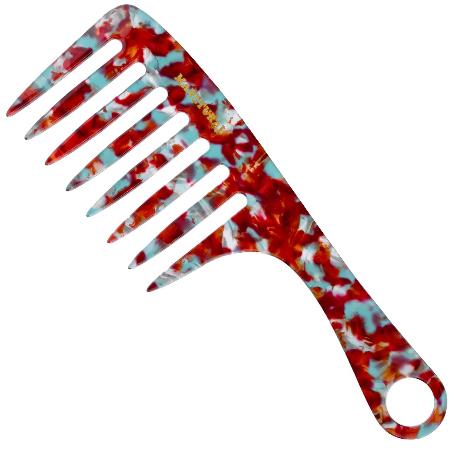 MANETURAL D1 | wide tooth comb 7.4"for easy portability. Suitable for Women's/girl curly, curly and tight hair, the short handle design is easy to