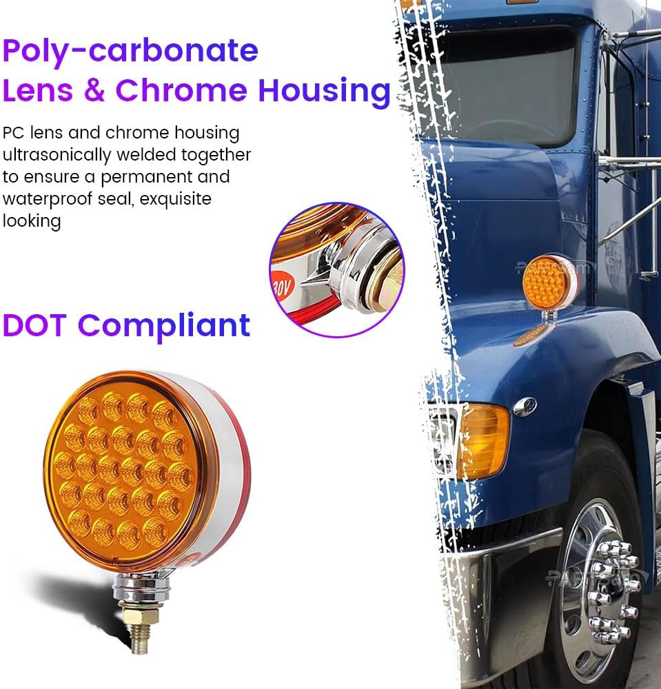 48 LED Double Sided Lamp Car Marker Light Reflective Lights for Heavy-duty Trucks 2pcs, DOT Compliant, 10-30V Red Lens Red Light