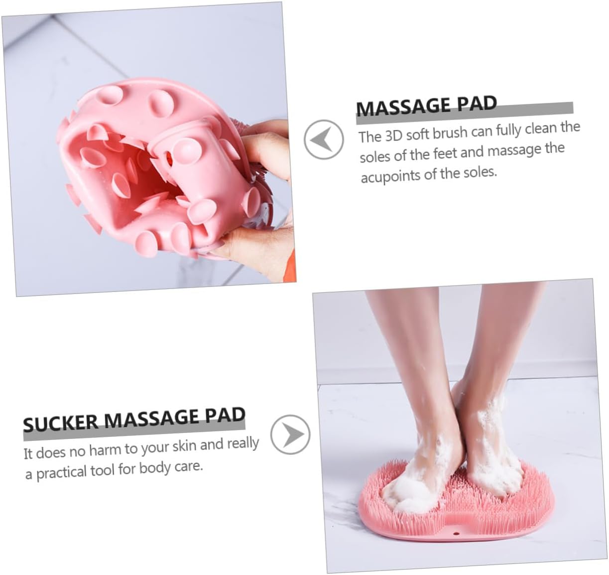 HANABASS Multipurpose Foot Cleaner Massager Pad with Non-Slip Suction Cups, Pink Shower Foot Scrubber Mat for Dead Skin Removal and Circulation Improvement
