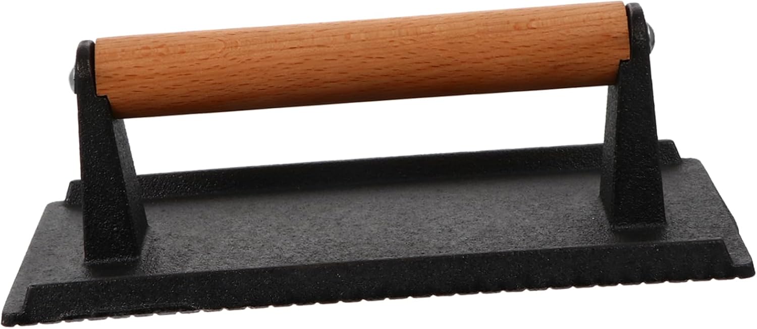 1pc Hand-held Grill Press Cast BBQ Plate Handle for Efficient Cooking and Flavor Enhancement for Steaks