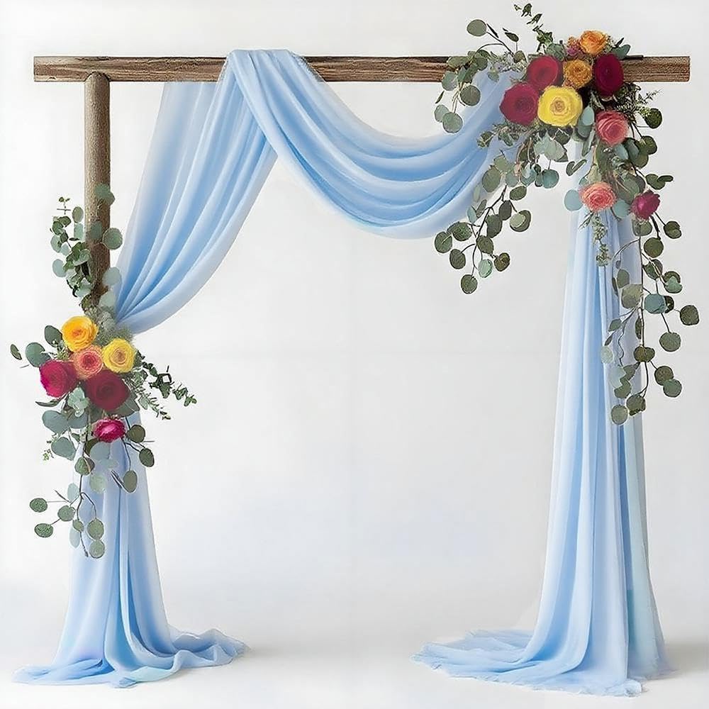 Magtowne 2 Panel Baby Blue Wedding Arch Draping Fabric, 29" x 20FT Sheer Chiffon Fabric for Draping, Ceremony Decor, Wedding Arch Decor