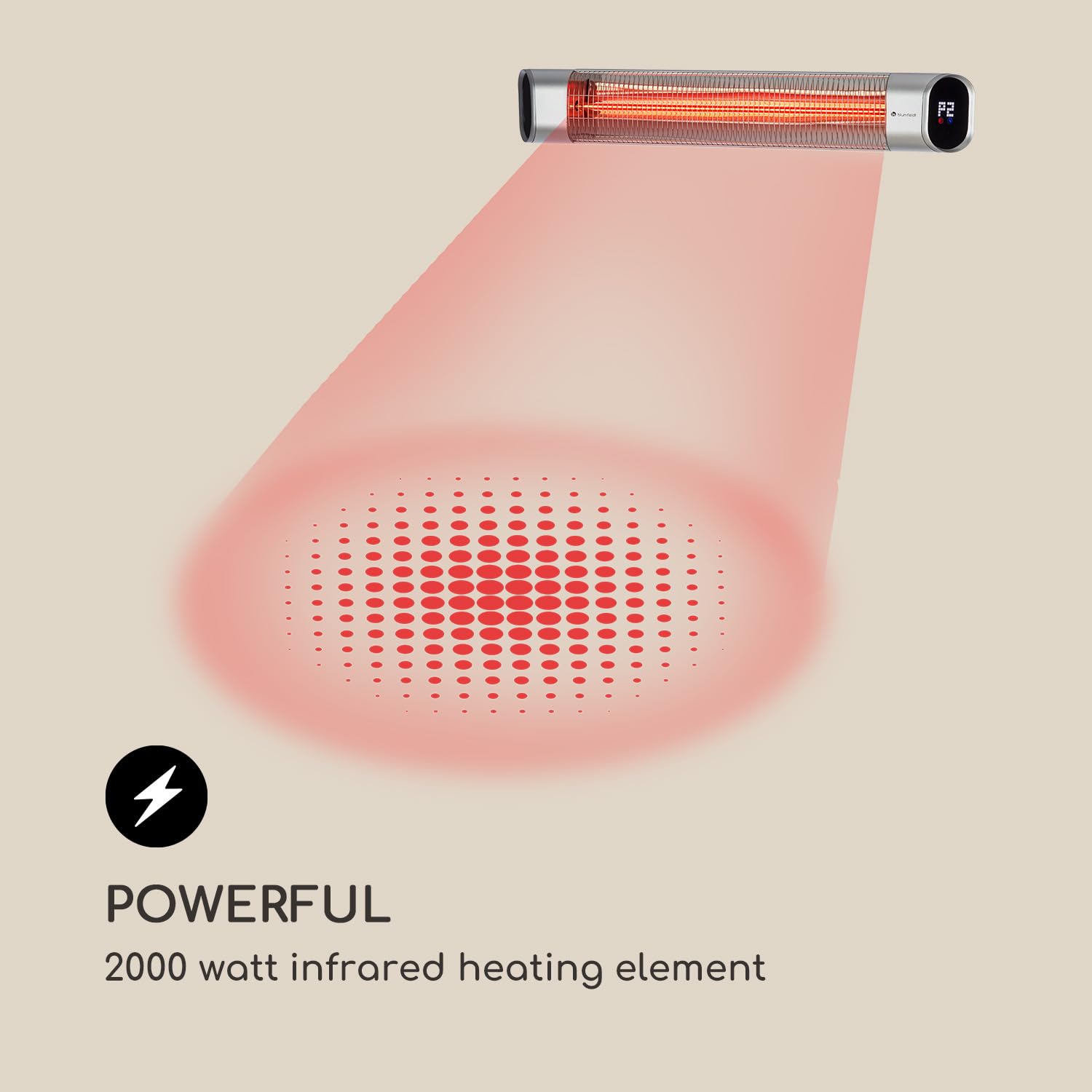 Blumfeldt Dark Wave Promiennik podczerwieni, Promiennik tarasowy, MinimalGlare Heating Tube: złocona rurka carbonowa, 24 stopnie grzania, Timer, IP65, sufitowy 2000 W, srebrny