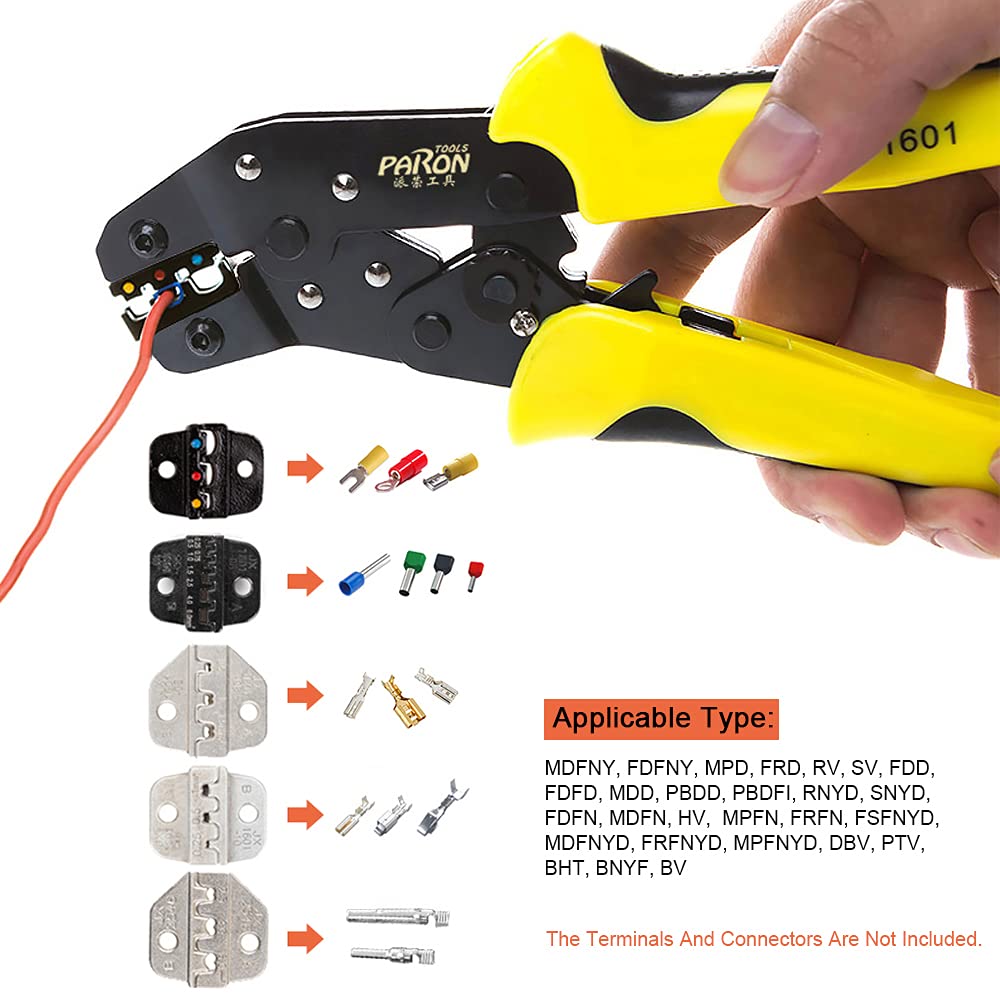 Crimpadora Terminales Alicates y Alicate Pelacables,Geevorks Kit de Alicates para Crimpadora con 5 Terminales Intercambiables + Screwdiver + Caja de Herramientas,para Terminales