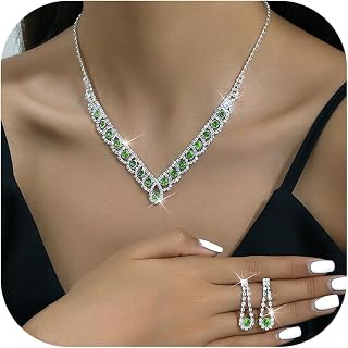 Prom Jewelry Silver Earrings Bracelets Necklaces Bridal Wedding Jewelry Sets for Brides Bridemaid Prom Costume Accessories