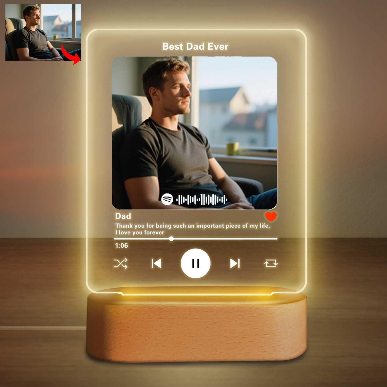 AUBAO Customized Acrylic LED Night Light Lamp Personalized Father's Day Gifts Spotify Plaque Gifts Spotify Song Plaque Custom Photo Birthday Christmas