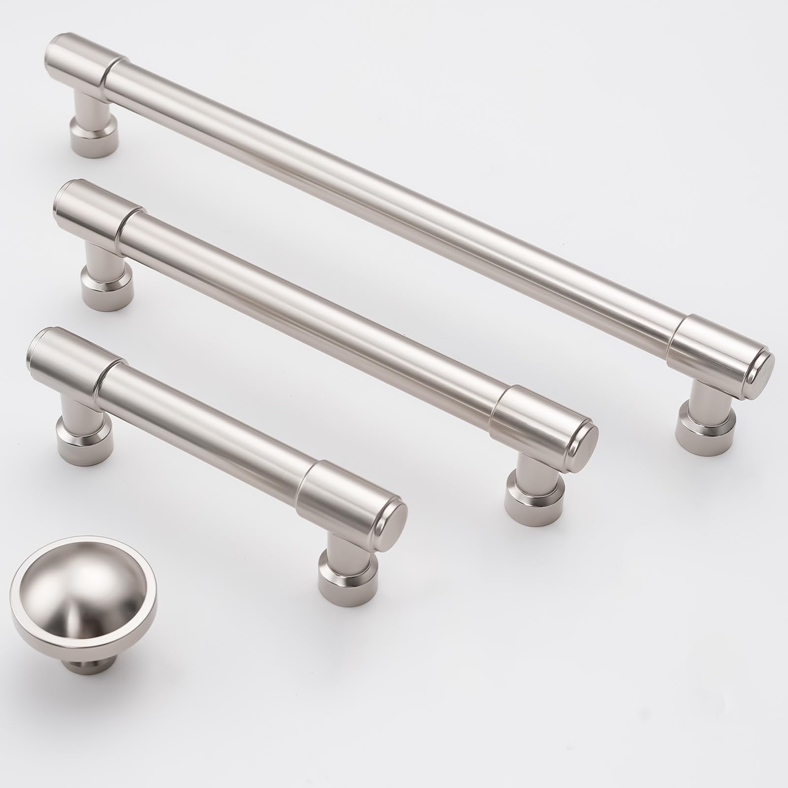 Paquete de 10 tiradores de níquel satinado cepillado para armarios de 10 pulgadas (254 mm) con orificio central, tiradores plateados para cajones de cocina