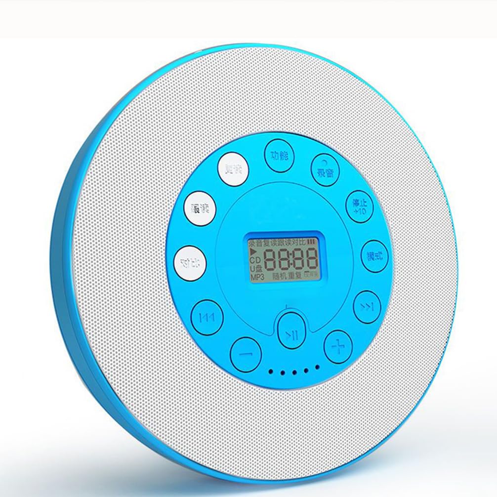 Lecteur CD Bluetooth portable rechargeable compact bleu avec haut-parleur stéréo LCD