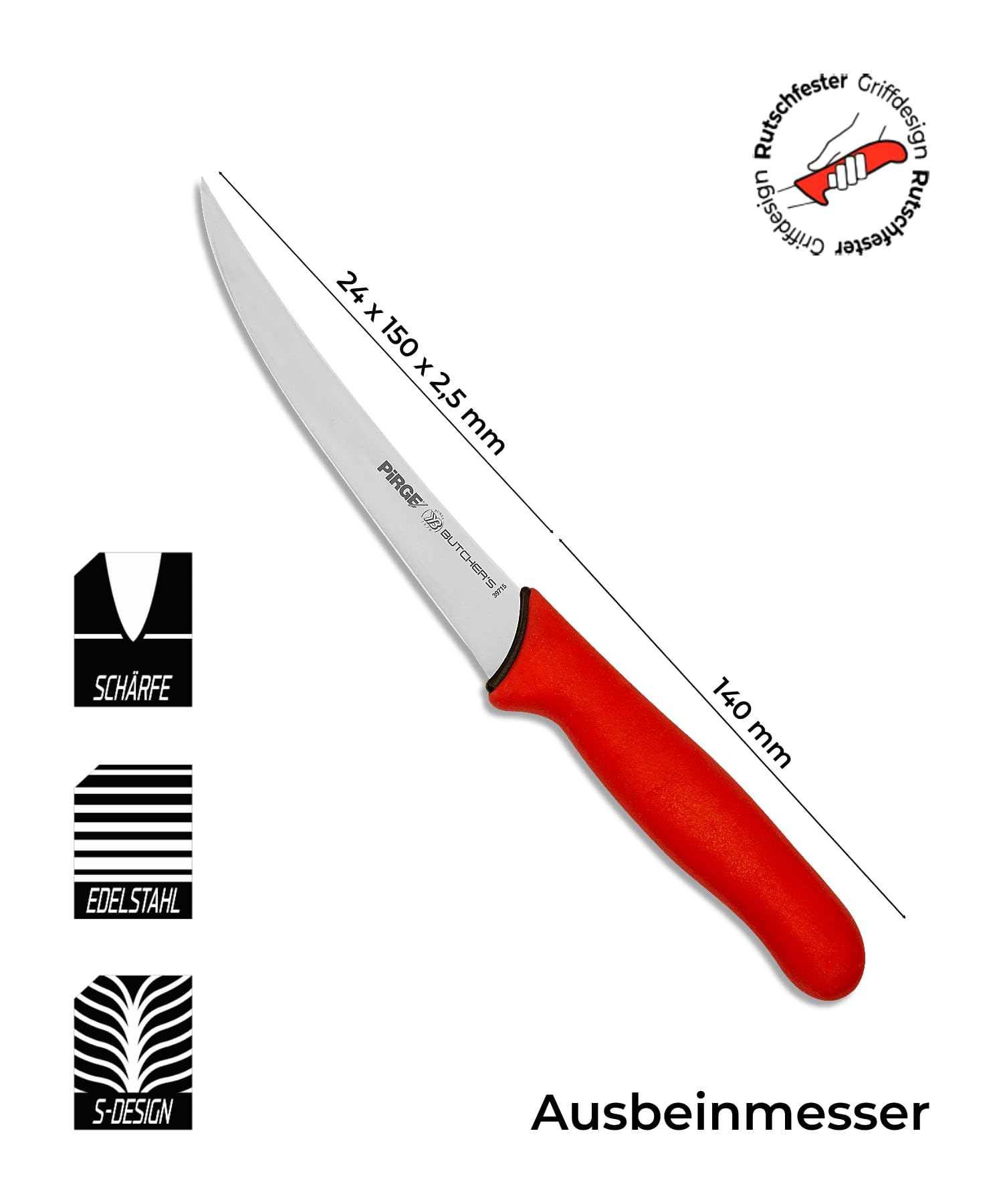 Pirge Set di coltelli da macellaio, 6 pezzi, coltelli da macellazione con impugnatura antiscivolo - Coltelli da carne - Affilatura eccellente - Coltelli da disosso