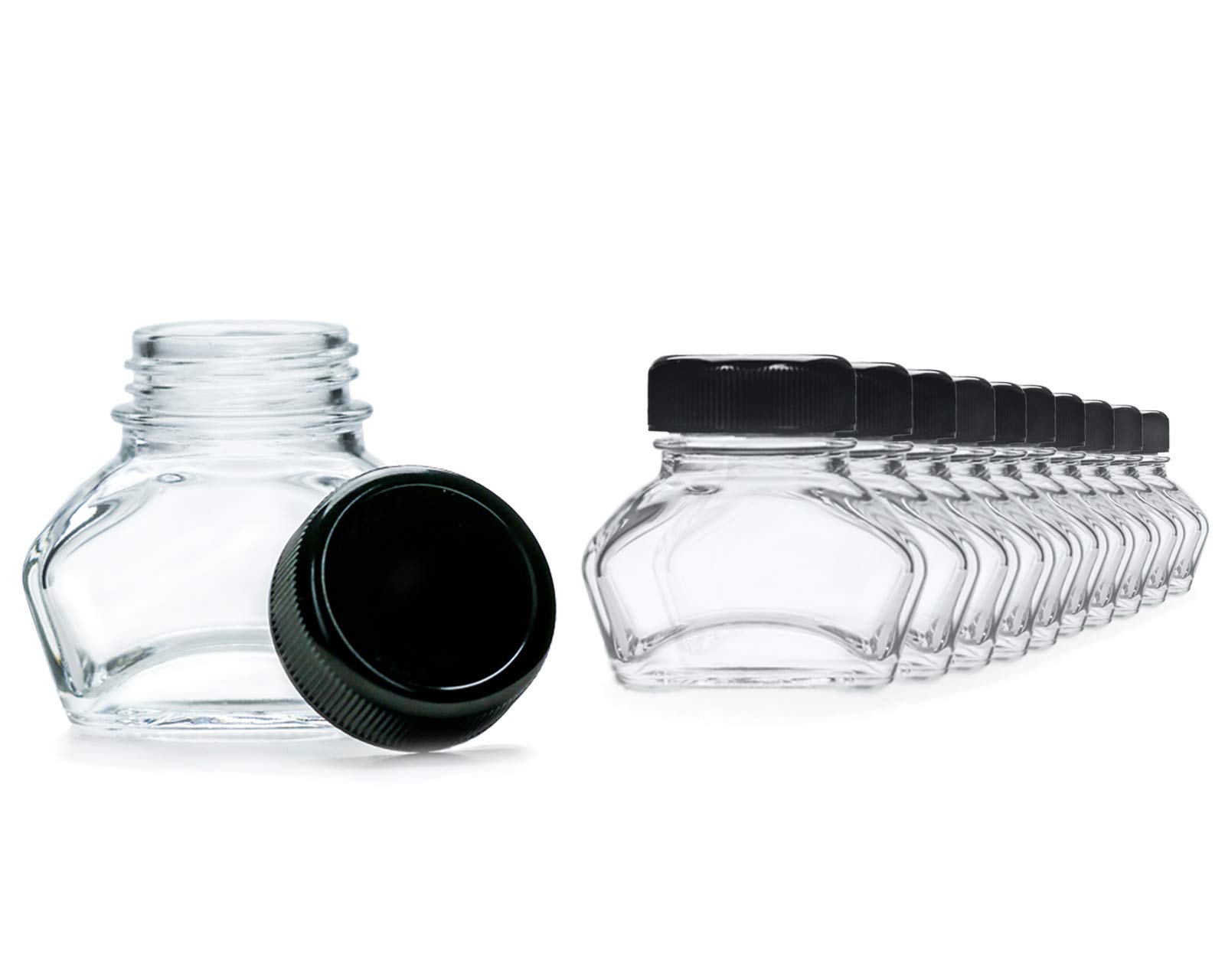 50x Tintenglas, Tintenfässchen, Schmuckglas mit schwarzem Schraubverschluss, Volumen 30ml, Ø Gewinde 30mm