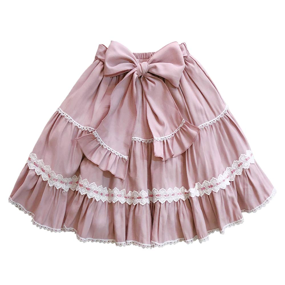 Packitcute Women's Pink Sweet Lolita Mini Skirt Teen Girls Casual Elastic Waist A-Line Short Skirts - One Size