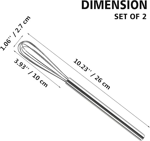 Miniatura 2 de Webake Juego de 2 mini batidores, de acero inoxidable, pequeños batidores de alambre para cocinar leche, huevo, hornear, mezclar, batir, batir y