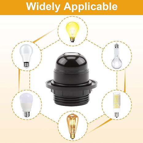 2 PCS Edison Screw E27 Lamp Holder, light Bulb Pendant Socket Black Bakelite with Shade Lampshade Ring and 10mm Threaded Entry for Table and Pendant Light Fittings