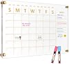 Large Acrylic Calendar for Wall, 24 X 16 Golden Clear Acrylic Wall Calendar, Clear Wet & Dry Erase Calendar Hanging Frameless Monthly Planner for Office, Home or School, 2 Markers
