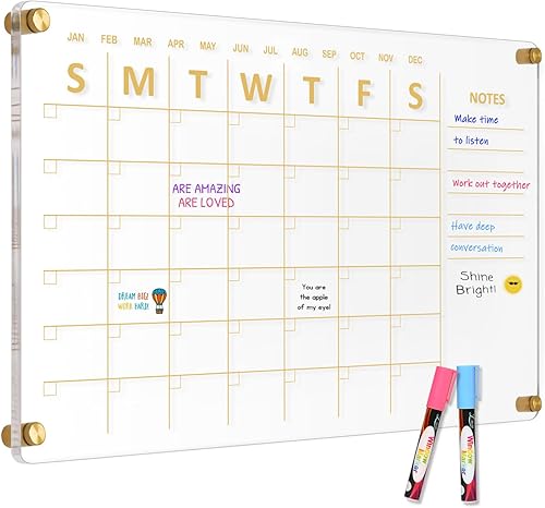 Miniatura 10 de AMUSIGHT Pizarra de borrado en seco de acrílico transparente, 24 x 16 pulgadas, pizarra blanca acrílica dorada no magnética para pared, tablero