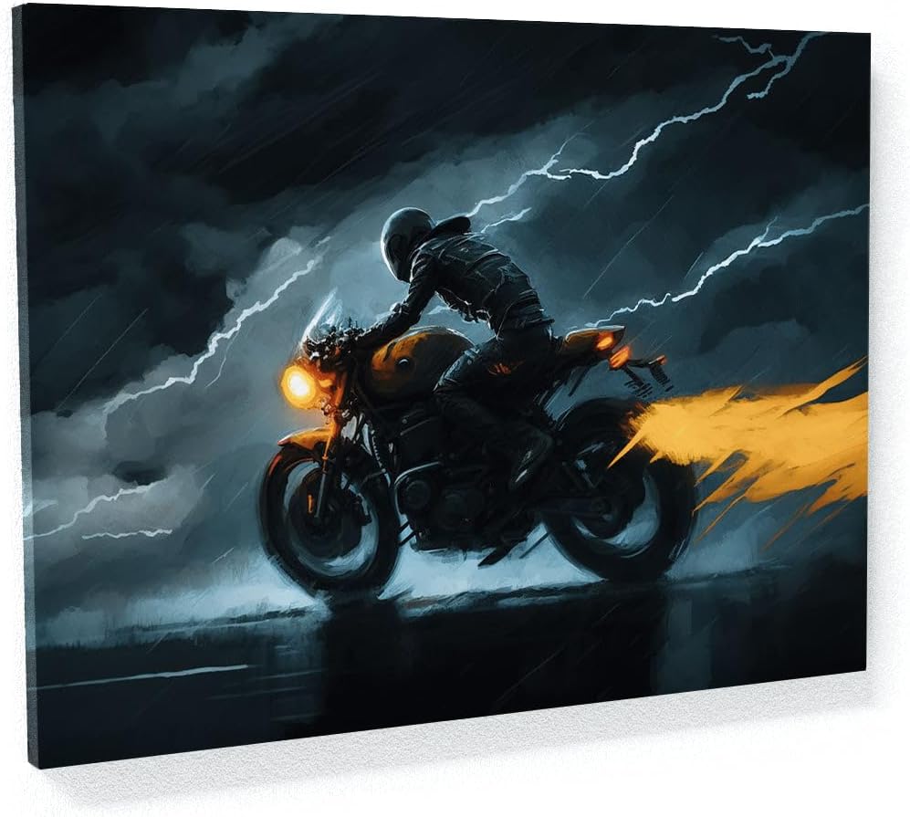 Sense Canvas Motorcycle Racing Stormy Sky 26 Canvas Art - Home Decor Wall Art Print Poster Painting Large 40x30 / 1.5"