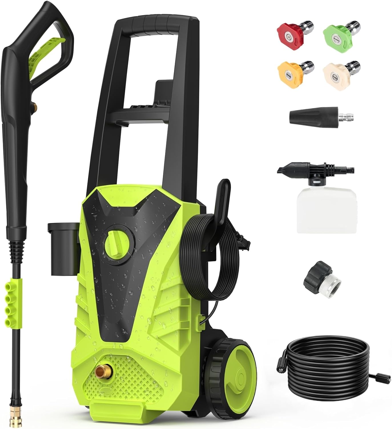 NEWBULIG Electric Pressure Washer 2.0 GPM, Portable Power Washer with 5 Quick-Connect Nozzles & Foam Cannon for Driveways, Patios, Fences