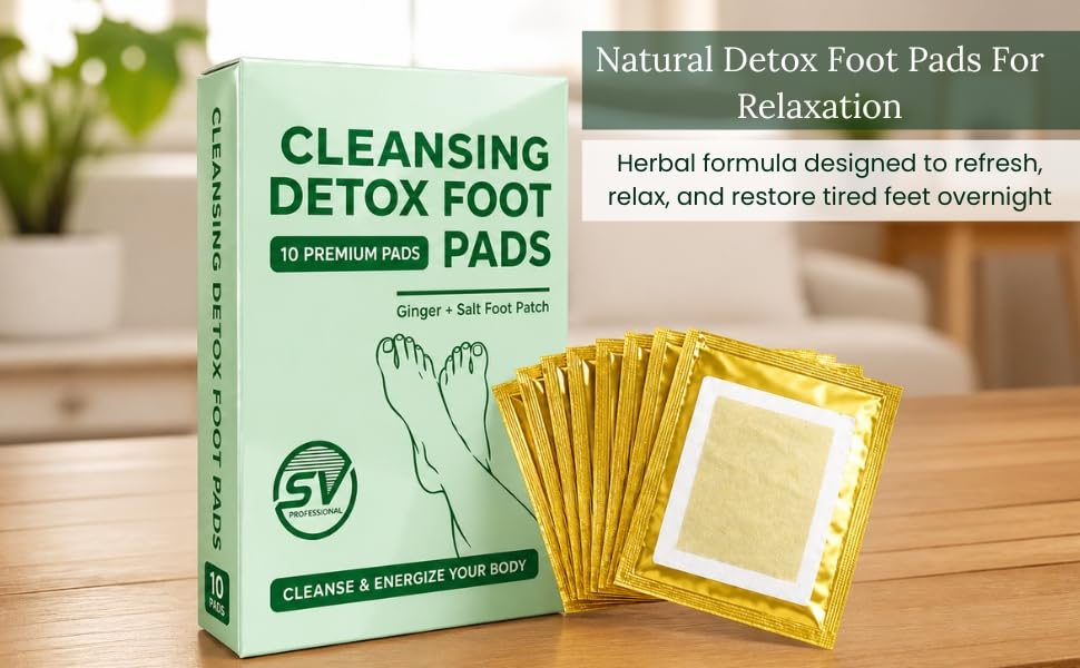 Image of Detox Foot Pads with Bamboo Vinegar, Ginger and Salt Formula, Natural Ingredients, Sleep Aid, Pain Relief, Acupoint Micro-Massage, 10 Pads