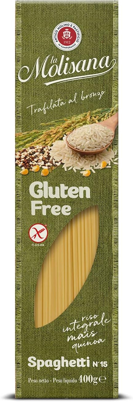 Italian Gourmet Spaghetti N.15 senza glutine Pasta glutenfrei 24 x 400g | Con riso integrale, mais e quinoa / bronzgezogen, Kochzeit 10 Minuten, Gesamtnettogewicht 9,6 kg + Kostenlos Polpa 400g