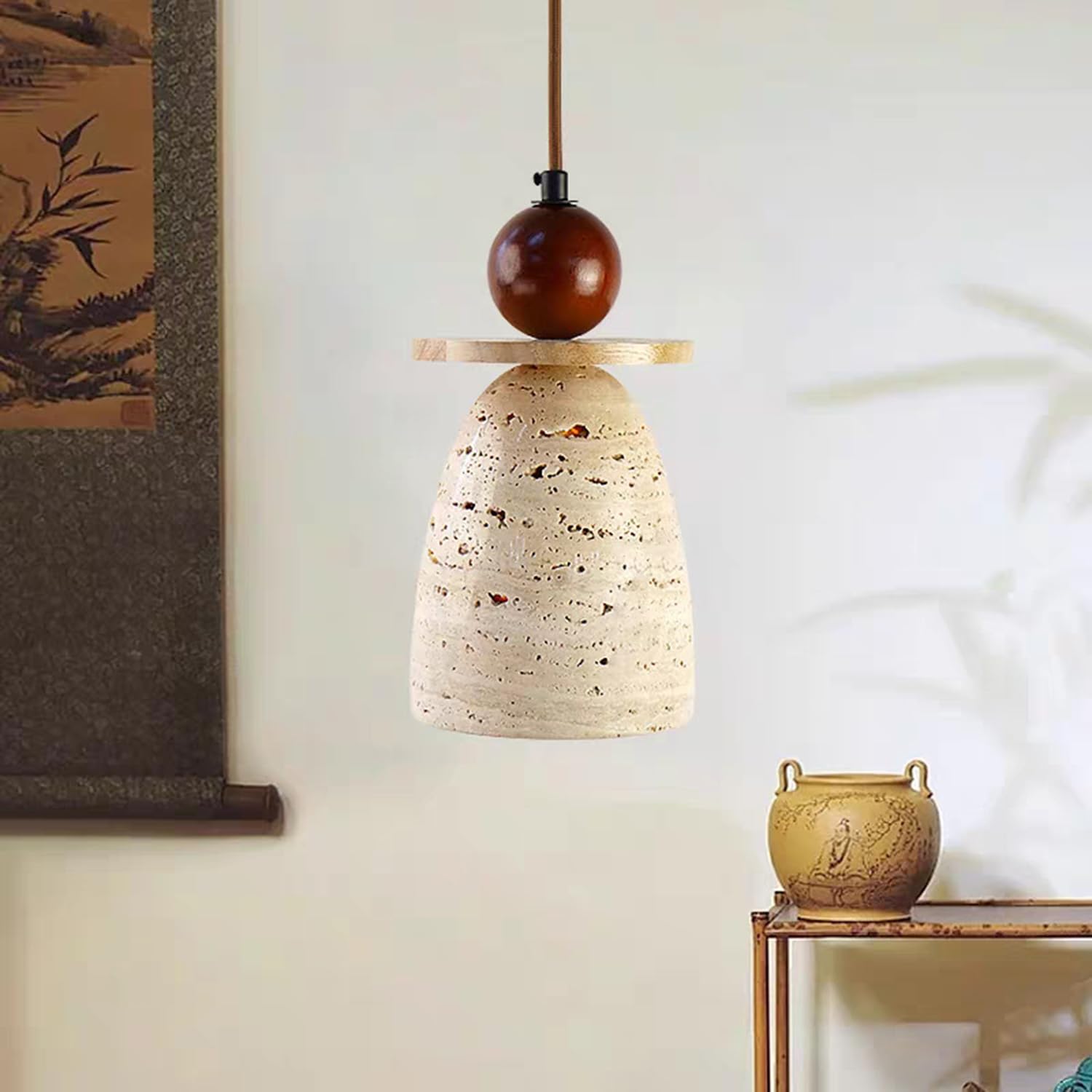 Lampada a sospensione artistica in legno chiaro a