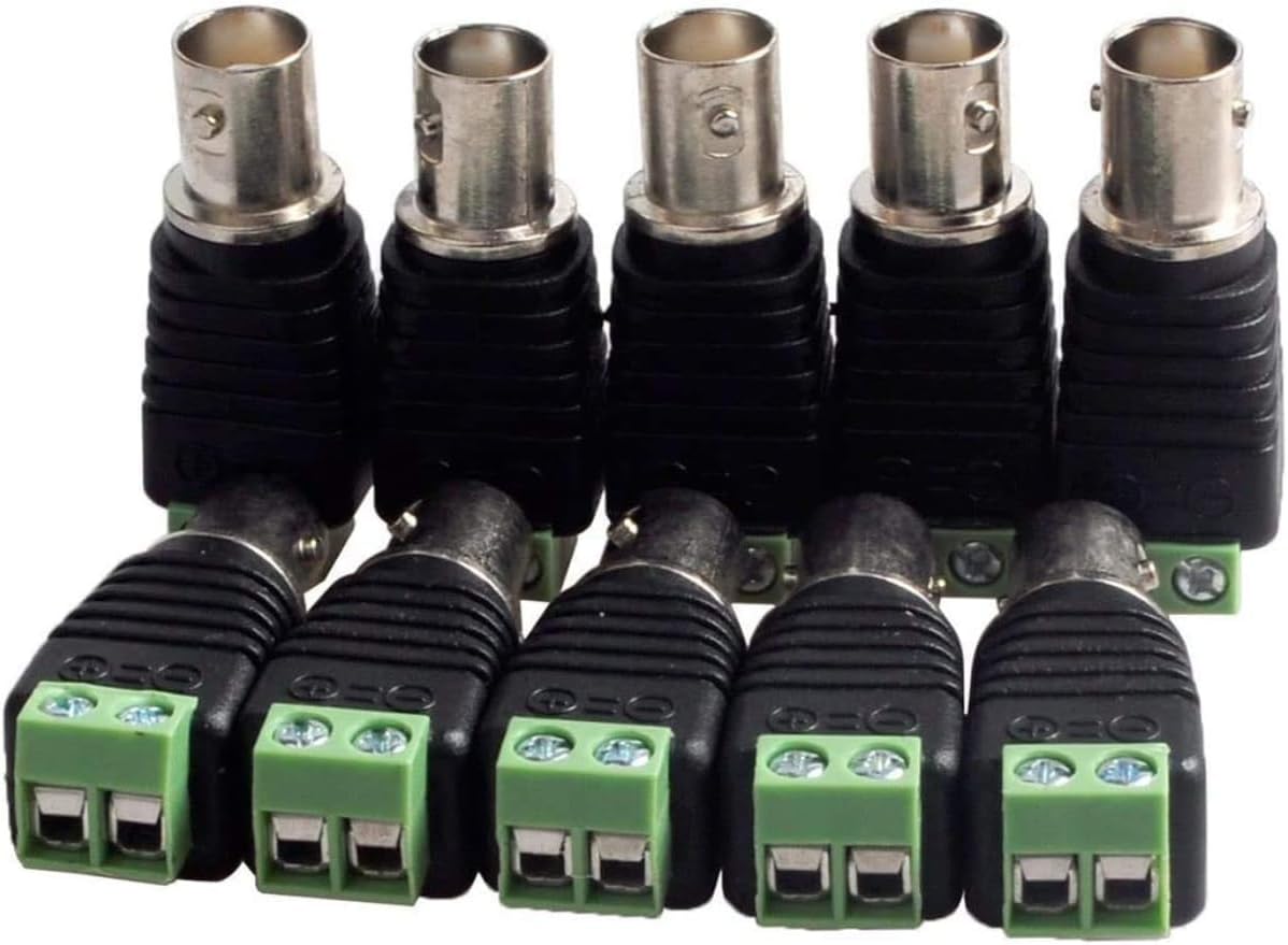 RIVER FOX 10-Pack BNC Female Connector Adapter with Solderless Screw Terminal for Balun CCTV Surveillance Camera Accessories,RG59 RG6 Video Coaxial Cable,Black