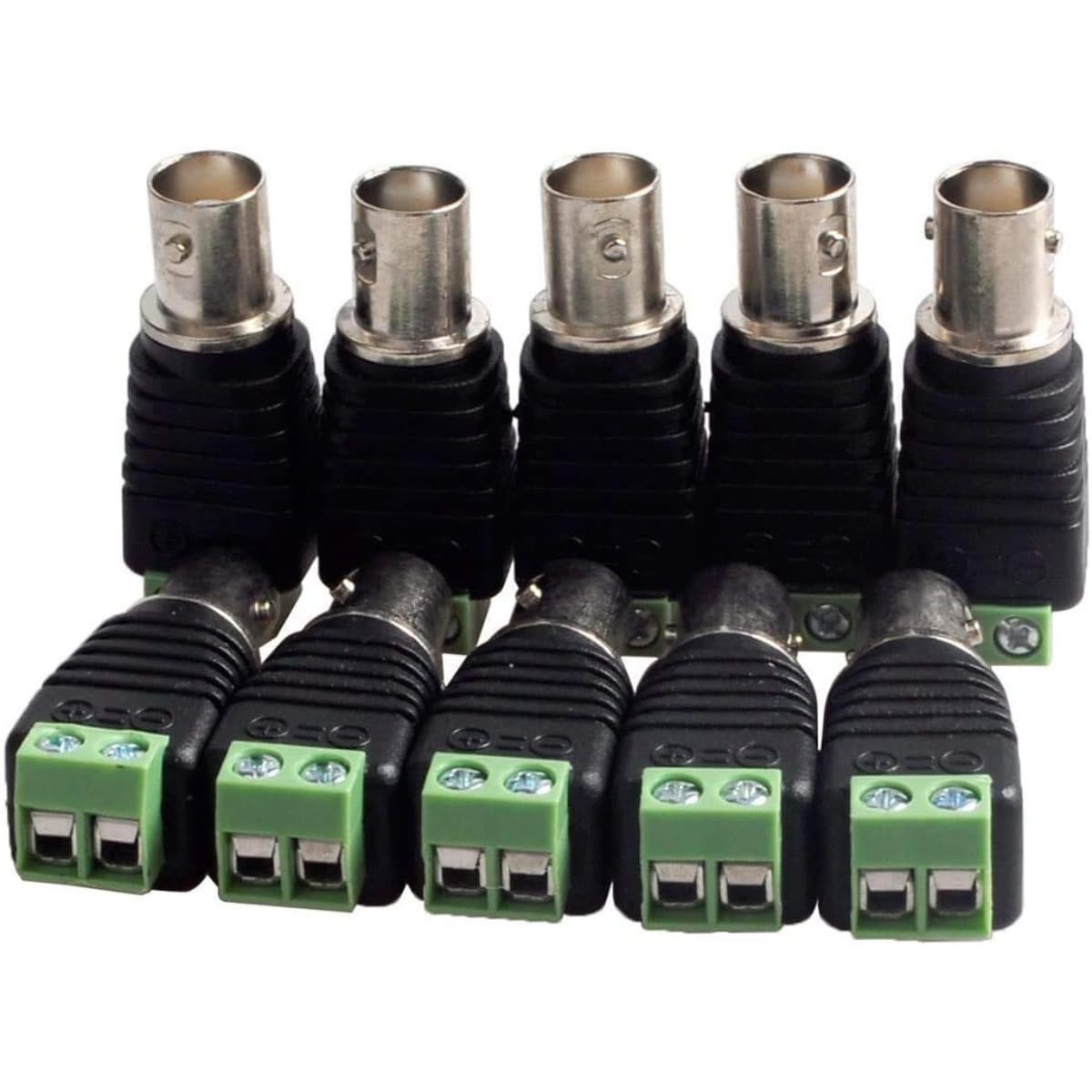 RIVER FOX 10-Pack BNC Female Connector Adapter with Solderless Screw Terminal for Balun CCTV Surveillance Camera Accessories,RG59 RG6 Video Coaxial Cable,Black