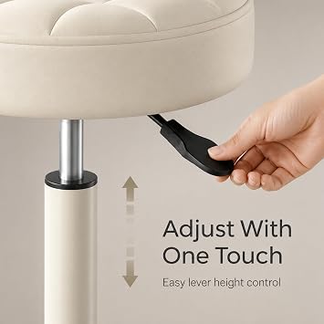 Beauty Stool with Wheels, Rolling Stool, Faux Leather Soft Cushion Height Adjustable 360° Swivel Armless Backless Drafting for Work SPA Salon Bar Cafe Home Office Stool (Beige)