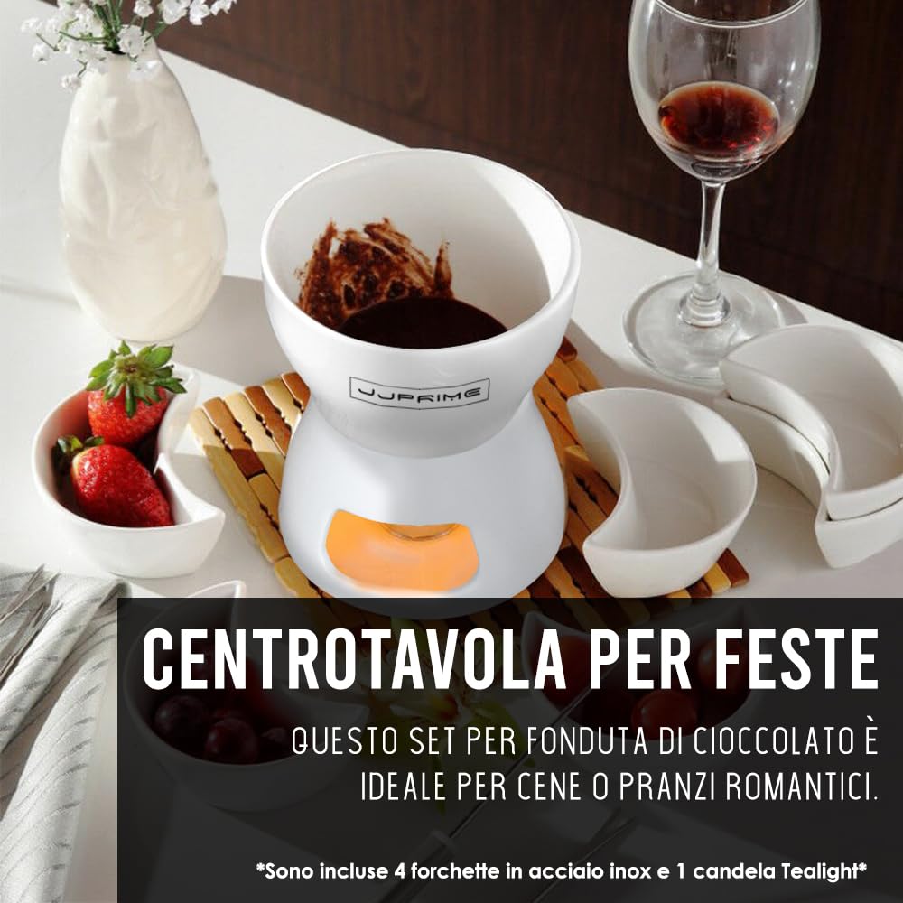 Set fonduta di Formaggio al Cioccolato con Pentola In Ceramica e Forchette In Acciaio Inox | Set Regalo per Set Fonduta Cioccolato | Set Fonduta Formaggio Adatto a Casa, Ristoranti E Caffè